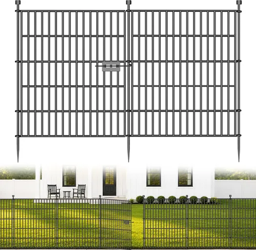 Vista 9 de 5 Paneles de Valla Decorativa para Jardín Exterior Sin Excavación para Patio, 24 pulgadas (Alto) X 10 pies (Largo) Valla Barrera para Animales