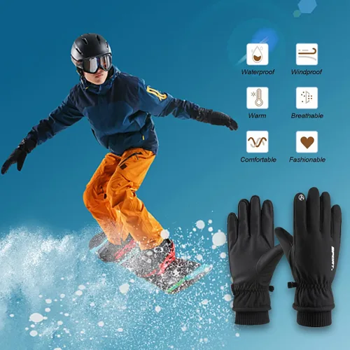 Vista 7 de BZGG Guantes de esquí, guantes de nieve impermeables de invierno para hombres y mujeres, resistentes al viento, con pantalla táctil, guantes