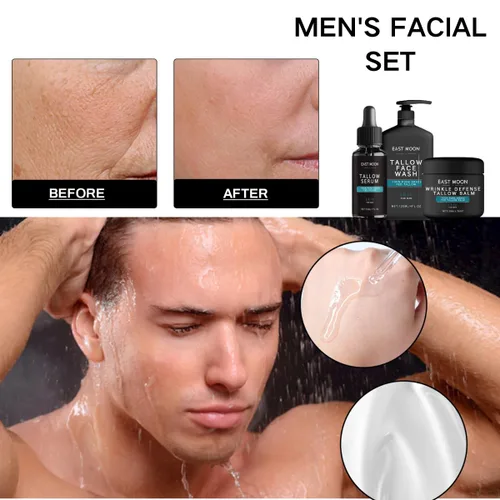 Vista 5 de 3 piezas de cuidado de la piel para hombres, crema hidratante facial de bálsamo de sebálsamo, juego de cuidado de la piel para hombres
