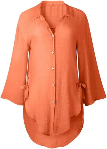 Vista 10 de Camisas de manga larga con botones para mujer, asimétricas, casuales, con cordones, túnica de gran