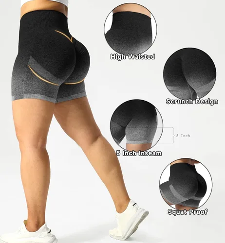 Vista 2 de TSUTAYA Pantalones cortos de entrenamiento para mujer, sin costuras, cintura alta, pantalones cortos de gimnasio para correr, ciclismo, yoga