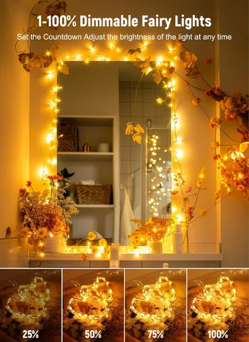 Vista 5 de Minetom Guirnalda de luces parpadeantes enchufables, 100 luces LED USB de Blanco cálido - Control remoto