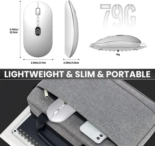 Vista 8 de MAGIC-REFINER X1 - Mouse inalámbrico para computadora portátil con nivel de batería visible, mouse USB ultradelgado portátil de 2.4G, clic