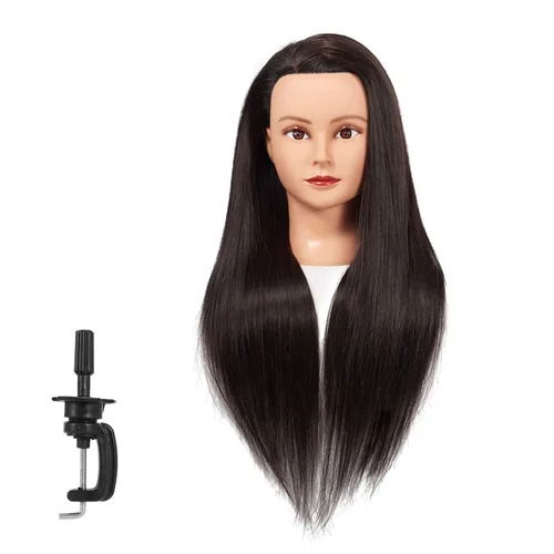 Vista 5 de Cabeza de Entrenamiento 26"-28" Cabeza de Maniquí para Peinado Maniquí de Cosmetología Cabeza de Muñeca Cabello de Fibra Sintética