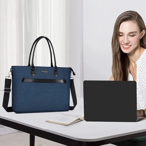 Vista 2 de MOSISO Bolsa de mano para laptop (17-17.3 pulgadas) con bolsillo trapezoidal frontal, verde azulado profundo