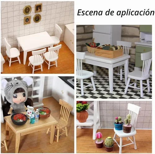 Vista 4 de PH PandaHall 4 sillas de muebles en miniatura de 1/12, mini sillas de madera, muebles pequeños, modelo de silla para boda, Navidad, mini casa Blanco
