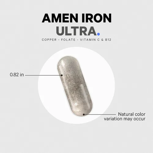Vista 8 de Amen Iron Ultra Suplemento + cobre, folato, vitamina C y B12 - Suministro de 2 meses - Vitamina de hierro y sulfato ferroso - 65 mg por porción