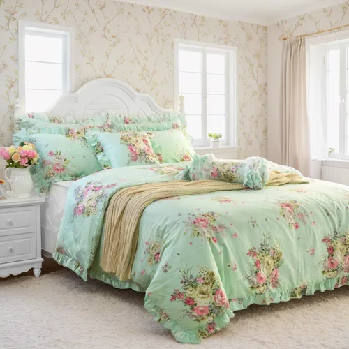 Vista 41 de FADFAY Juego de funda de edredón con estampado floral de roseta, juego de ropa de cama de encaje con volantes para niñas, 3 piezas