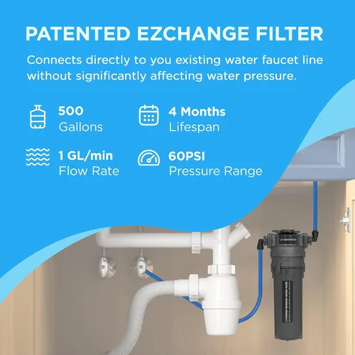 Vista 2 de HOMEWATER EZChange - Filtro de agua para debajo del fregadero de una sola etapa Sistema de filtración de agua supremo de conexión directa Reduce