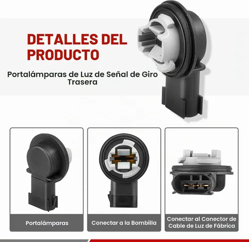 Vista 2 de RED WOLF Enchufe de Luz de Señal de Giro de Cola Compatible con Dodge Ram 1500 2500 3500 2009-2020 Lámpara de 3 Terminal Enchufe de Bombilla de Luz