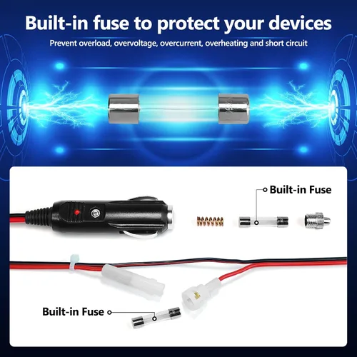 Vista 8 de LUITON Adaptador de corriente de radio Cb de 2 pines, enchufe de alimentación de repuesto fusionado de 12 V con cables, adaptador de corriente