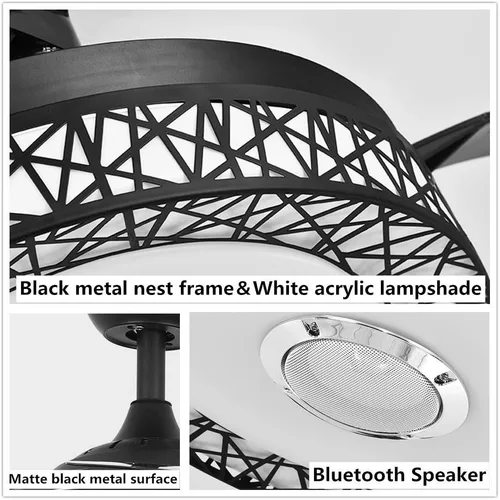 Vista 8 de Fandian Ventilador de techo inteligente moderno de 42 pulgadas con luces, altavoz Bluetooth, accesorios de iluminación, control remoto, cuchillas