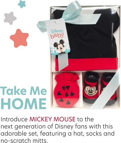 Vista 3 de Disney Newborn Baby Boys Take Me Home Layette Gift Set 3D Ear Hat Socks and Mitten Mickey Mouse Winnie The Pooh