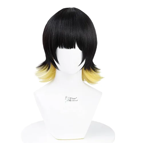 Vista 8 de Wiggy Mermaid Peluca corta de color naranja, peluca de pelo recto de jengibre para mujer Short Orange Side Part Anime Cosplay Hair Wig for Halloween