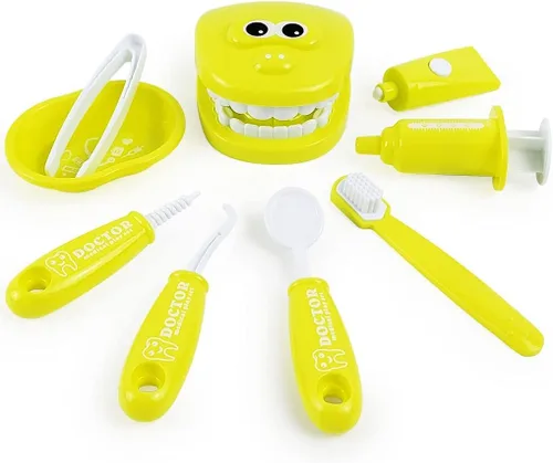 Vista 7 de Conjunto de juego de simulación de dentista de 9 piezas de plástico, kit médico de simulación de juguete para niños, juego de rol para cultivar