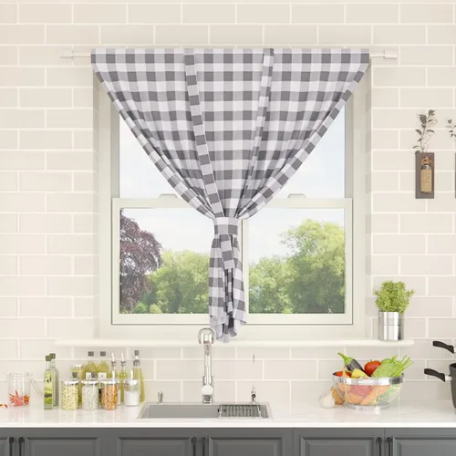 Vista 170 de Cenefas de cortina para ventana de 16 pulgadas de largo, 2 paneles de cuadros búfalo, cortinas pequeñas con bolsillo para barra, estilo clásico