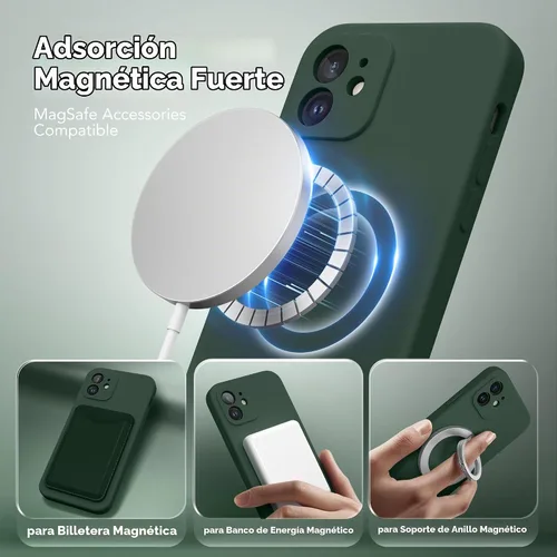 Vista 2 de Funda magnética para iPhone 12, compatible con MagSafe, [protección completa de la cámara] [protectores de pantalla] funda protectora de silicona a