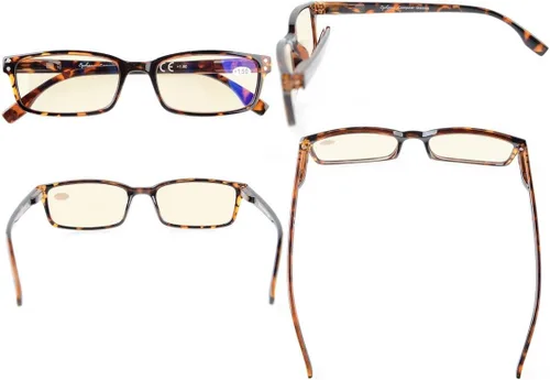 Vista 2 de Eyekepper Anteojos de lectura para computadora con marco rectangular clásico, con bisagras, lentes teñidas de naranja