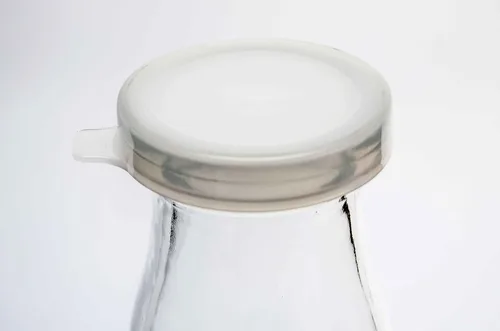 Vista 4 de Old Fashioned - Botella de leche de media pinta de vidrio transparente pesado, decantador de crema con tapa (6)