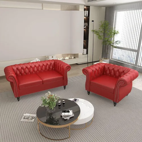 Vista 42 de QHITTY Juego de 2 piezas para sala de estar, Sofá Seccional Chesterfield Silla Contemporáneo Tapizado de Terciopelo Loveseat Juego de Sofás