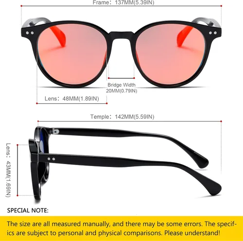 Vista 4 de SHEEN KELLY Gafas de sol polarizadas retro redondas con efecto espejo para hombres y mujeres, vintage de los años 90, círculos clásicos ovalados