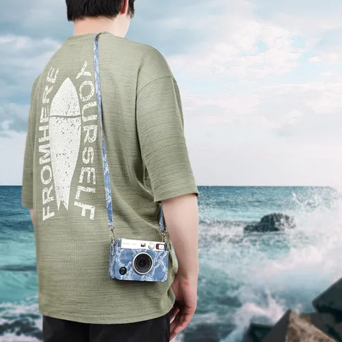 Vista 7 de Rieibi Mini EVO - Funda protectora de piel sintética vintage para cámara instantánea Fujifilm Instax Mini EVO, funda extraíble con correa ajustable