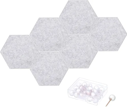 Vista 10 de PATIKIL Tablón de anuncios de fieltro, 12 x 10 pulgadas, paquete de 6 azulejos de fieltro hexagonales autoadhesivos para paneles de pared a prueba