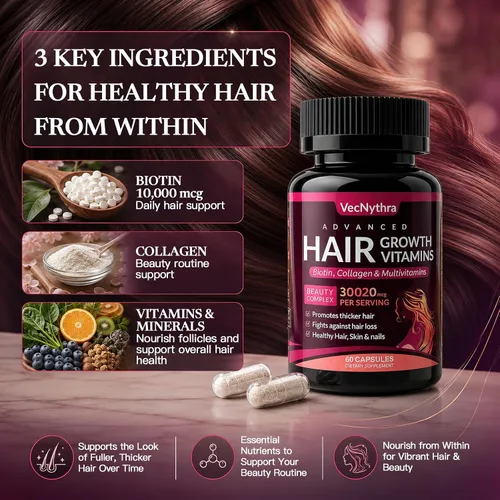 Vista 3 de Advanced Hair Growth Vitamins Supplement for Women, Biotin 10000 mcg