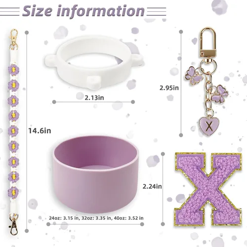 Vista 22 de SITKOL Juego de Monogramas Bonitos de Silicona Compatible con Botella de Agua Owala 24 oz, 32 oz, 40 oz - Accesorios Perfectos con la Letra Owala