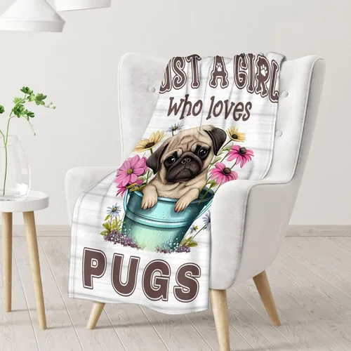 Vista 2 de Manta de Pug para regalo, 30 x 40 pulgadas, bonita manta para amantes de los perros, mantas blancas de felpa suave para sofá, oficina