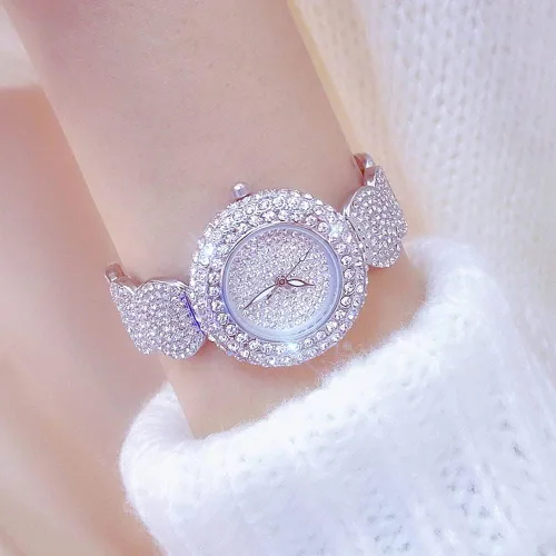 Vista 2 de Ladies Dress Watch Luxury Quartz Small Face Diamond Shining Bling Watches Silver Analog Watch for Women Waterproof Gifts for Women