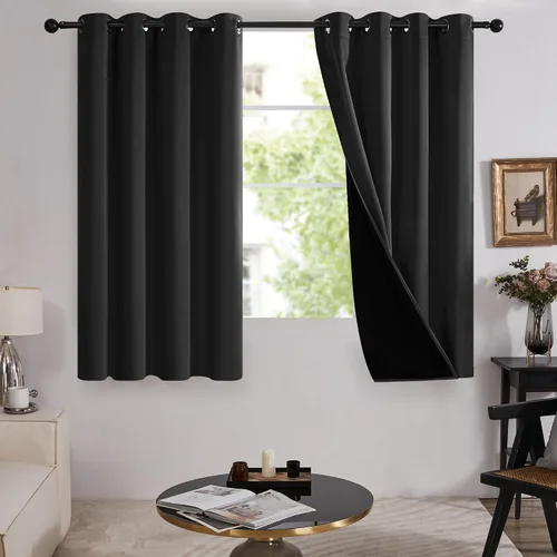 Vista 27 de Deconovo cortinas blackout 100 % con forro totalmente negro con aislamiento térmico de doble capa, oscurecimiento de la habitación, ahorro