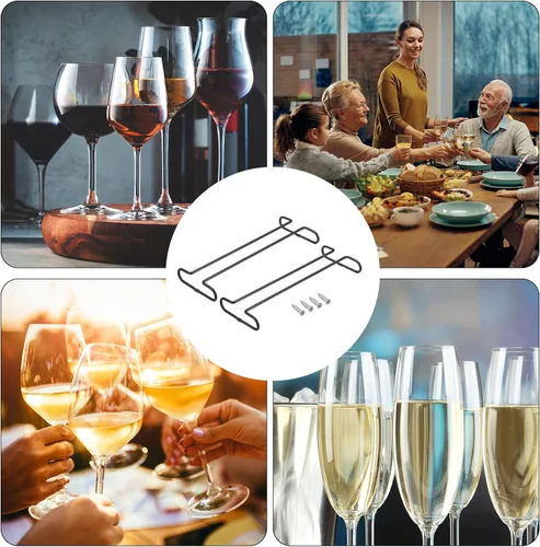 Vista 7 de uxcell Estante para copas de vino debajo del gabinete, 2 piezas de 10 pulgadas, estante colgante de acero inoxidable para copas de vino, organizador
