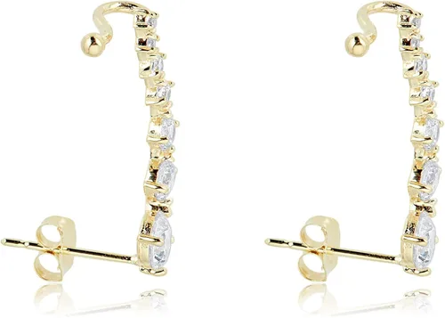 Vista 2 de AVORA Aretes de oro amarillo de 10 quilates con circonita cúbica de imitación, Oro amarillo, Circonia cúbica