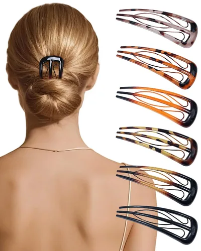 Vista 10 de 6 horquillas francesas para mujer, tenedores en forma de U para moño, moños, rizos franceses, fijación fuerte, 3 dientes internos, palillos