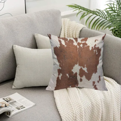 Vista 5 de TKS MITLAN Funda de cojín de piel de vaca marrón para usar como fondo en el marco completo de lino para sofá, cama, sofá, automóvil, funda de cojín