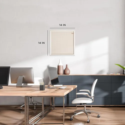 Vista 2 de U Brands - Tablón de anuncios de lino rústico, 14" x 14", marco de estilo de madera blanca, superficie de enganche de grado industrial, incluye
