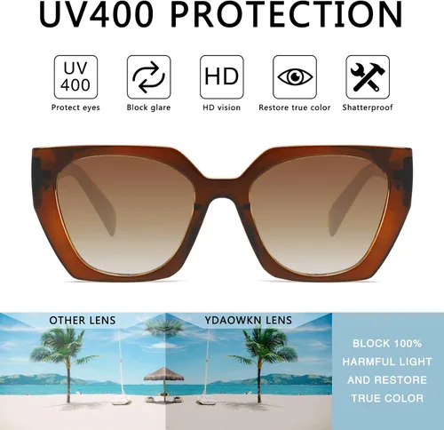 Vista 3 de YDAOWKN Gafas de sol retro de gran tamaño para mujer, gafas de sol cuadradas grandes vintage