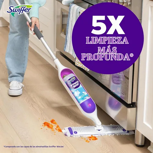 Vista 10 de Swiffer PowerMop - Recambios de almohadilla de trapeador multisuperficie para limpieza de pisos, 11 unidades, color blanco/morado