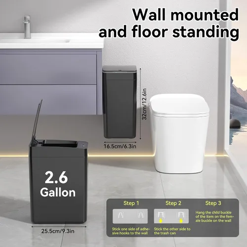 Vista 2 de kaylowe - Cubo de basura automático para baño de 2.6 galones, juego de 2 cubos de basura pequeños sin contacto, con sensor de movimiento delgado