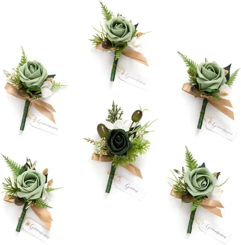 Vista 37 de Ling's Moment Boutonniere para Hombres Boda, Juego de 6, Novio y Padrinos Boutonniere para Boda Regreso a Casa Halloween Ceremonia Aniversario, Cena