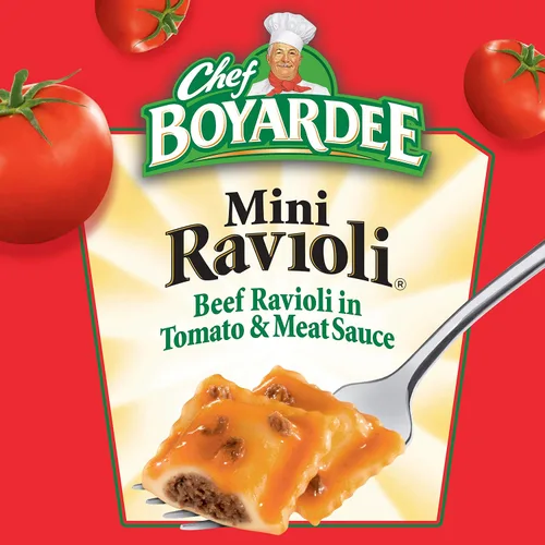 Vista 4 de Chef Boyardee - Mini Ravioles de carne de res, pasta para microondas, comida enlatada, 15 oz.