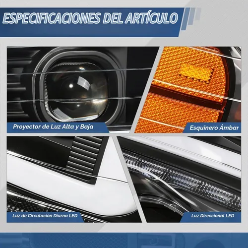 Vista 4 de Auto Dynasty Faros LED DRL Compatible con 2002 2003 2004 2005 Dodge Ram 1500 2500 3500, Señal de Giro Secuencial, Faros Proyectores Negros
