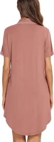 Vista 50 de Samring Camisón de pijama para mujer, manga corta/larga, con botones, camisón para dormir, camisón para novio, talla XXL