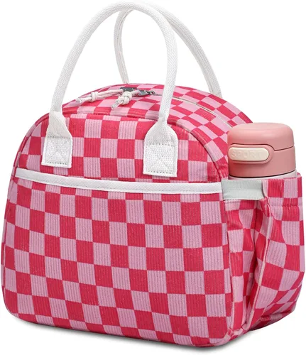 Vista 32 de Carry bloom Lonchera para mujer, lonchera aislada, bonita lonchera de pana reutilizable para el trabajo (1 rayas blancas y negras)