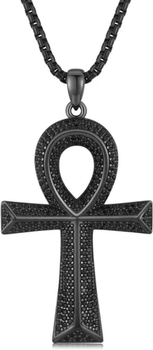Vista 9 de Collar de plata de ley 925 con colgante de cruz de Ankh, símbolo egipcio antiguo, regalo para hombres y mujeres Collar Ankh A