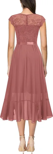 Vista 2 de Miusol Vestido de dama de honor elegante con cuello en V y encaje floral retro para mujer