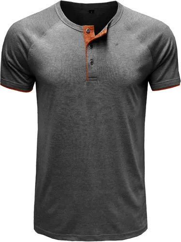 Vista 4 de M&F EVENMINE Camiseta básica de manga larga y corta para hombre, con botones y bolsillo de algodón, Gris