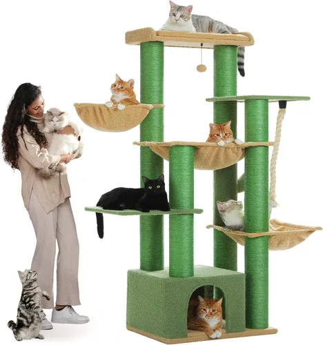Vista 18 de MUTTROS Árbol para gatos de flores rosas de 50 pulgadas para gatos grandes y pesados, torre Maine Coon para gatos con postes rascadores extra