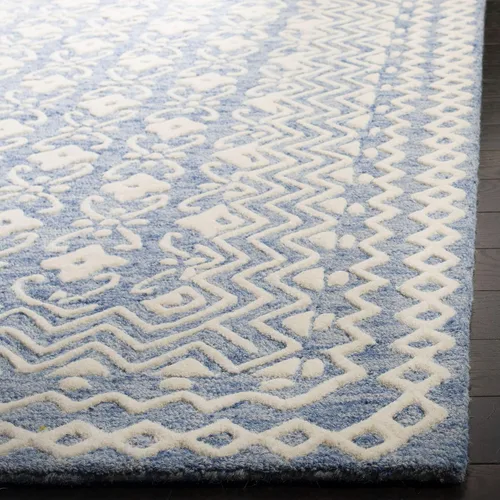 Vista 3 de Safavieh Blossom Collection - Alfombra decorativa, 2 x 3 pies, azul y marfil, lana hecha a mano, ideal para zonas de alto tráfico en entrada, sala